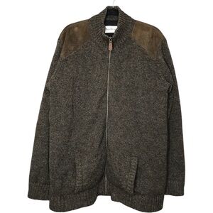 Harley Scotland Wool Suede Brown Sweater Full Zip Ribbed Sweater Lined Men's XL